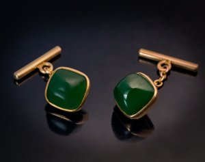 antique gold mounted nephrite jade cufflinks