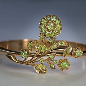 antique demantoid garnet Art Nouveau gold bangle bracelet