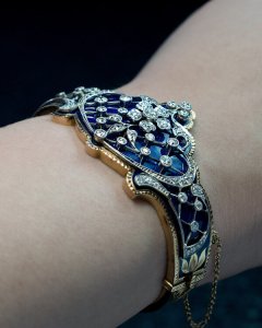 antique blue enamel on gold bracelet