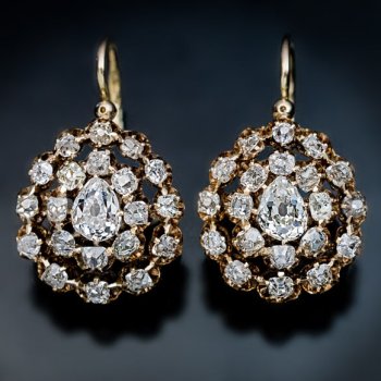 antique Victorian era late 1800s diamond cluster earrings