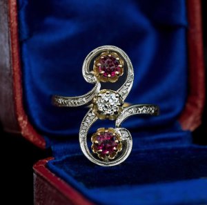 Belle Epoque antique diamond ruby ring