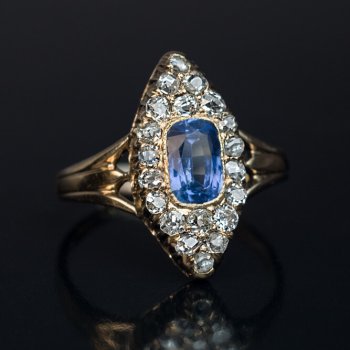 Antique Victorian sapphire and diamond marquise navette shape ring