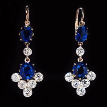 antique sapphire and diamond dangle pendant earrings