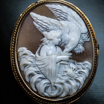 antique Victorian carved shell cameo of Hebe and the eagle of Zeus