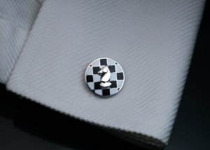 vintage chess themed silver cufflinks