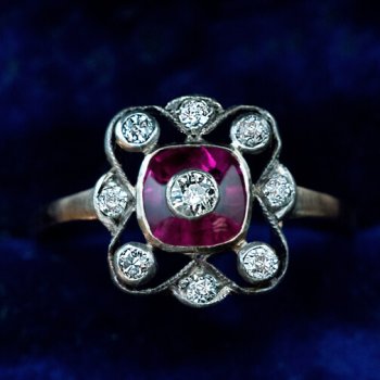 Edwardian synthetic ruby and diamond ring
