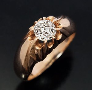 vintage unisex rose gold ring with old European cut diamond
