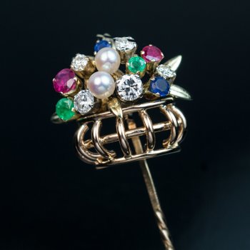 Tutti Frutti multi gem gold basket pin