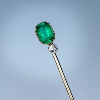 emerald diamond antique stick pin