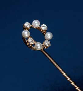 antique natural pearl diamond stickpin