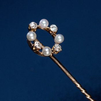 antique natural pearl diamond stickpin