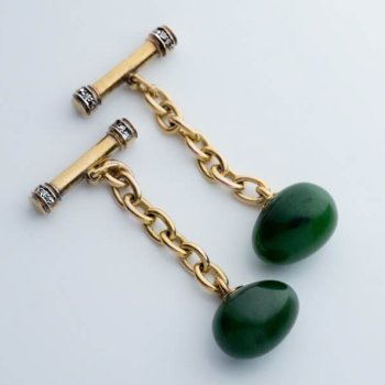 Faberge nephrite jade gold cufflinks