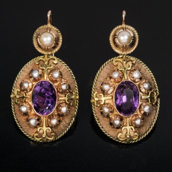 Victorian antique amethyst pearl gold earrings