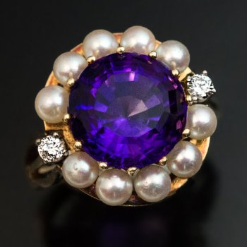 vintage amethyst pearl diamond gold ring