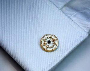 antique guilloche enamel sapphire gold cufflinks