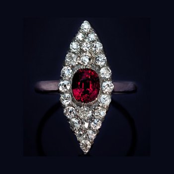 antique ruby and diamond marquise shaped ring