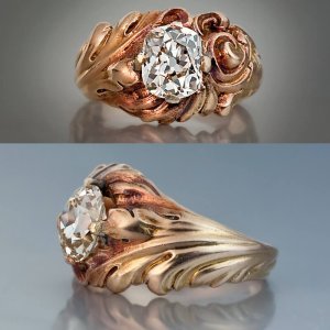 art nouveau antique cushion cut diamond ring