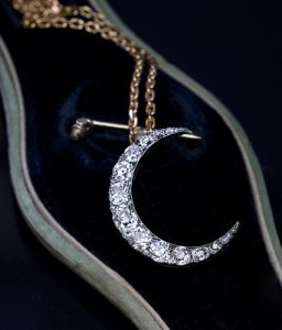 antique diamond crescent moon brooch pendant