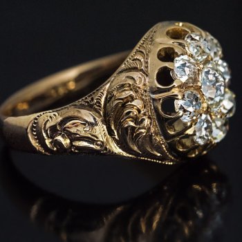 carved gold Victorian antique diamond ring