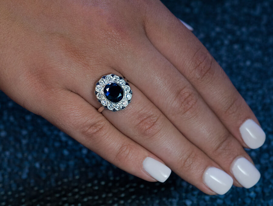 Antique Sapphire Diamond Gold Engagement Ring