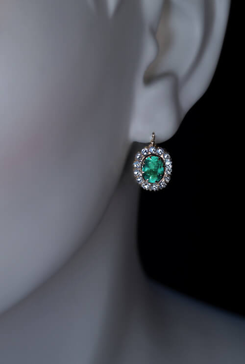 Antique Russian Emerald Rose Cut Diamond Earrings - Antique Jewelry ...