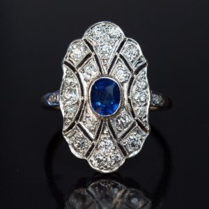 antique sapphire diamond platinum topped gold ring