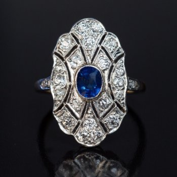 antique sapphire diamond platinum topped gold ring