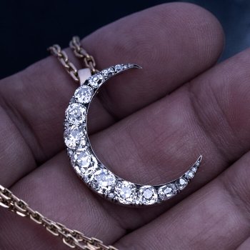 antique diamond crescent pendant brooch - Victorian jewelry