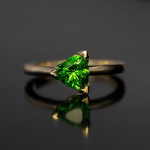 Trillion cut Russian demantoid garnet ring