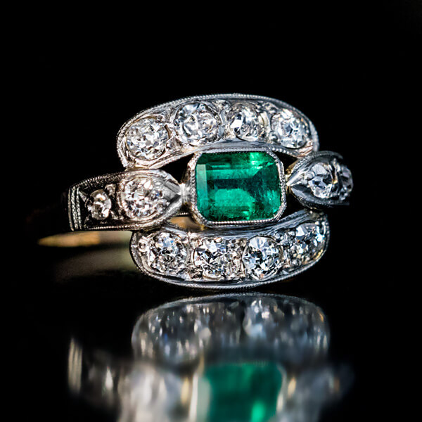 Art Deco Vintage Emerald Diamond Engagement Ring - Antique Jewelry ...
