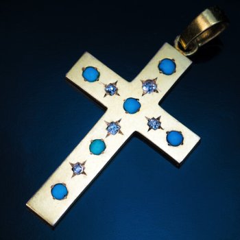 antique turquoise diamond gold cross pendant