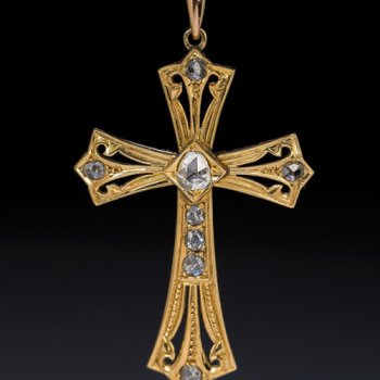 antique gold and rose cut diamond cross pendant