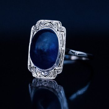 vintage cabochon sapphire engagement ring French Art Deco
