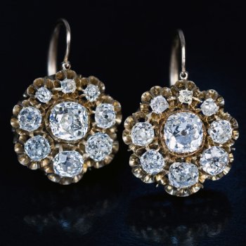 Antique Victorian diamond gold cluster earrings