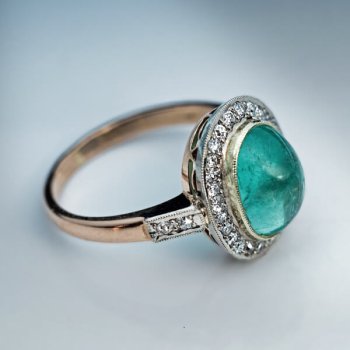 Vintage cabochon cut emerald and diamond ring