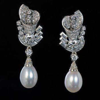 vintage diamond and cultured pearl earrings