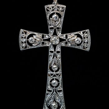 antique Edwardian platinum topped gold and diamond milgrain cross pendant