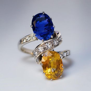 Blue and Orange Sapphire Ring