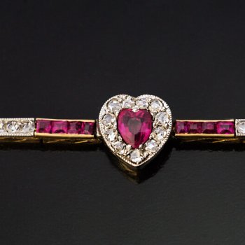 antique Edwardian ruby diamond heart bracelet