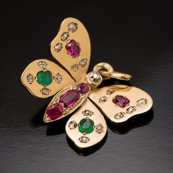 antique butterfly gold emerald ruby diamond pendant