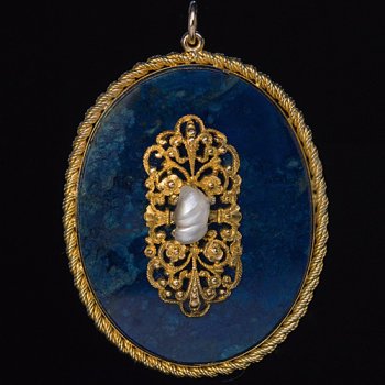 antique lapis lazuli gold pearl pendant