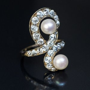 Belle Epoque antique diamond and pearl ring