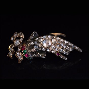 antique Georgian jewelry - diamond ruby emerald gold hand brooch