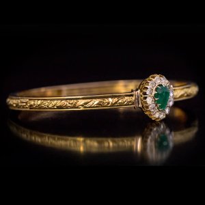 antique emerald diamond gold bangle bracelet