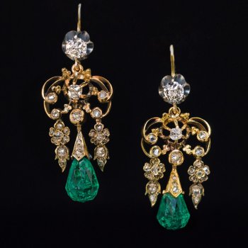 antique briolette cut emerald earrings