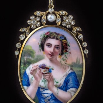 antique Swiss painted enamel pendant