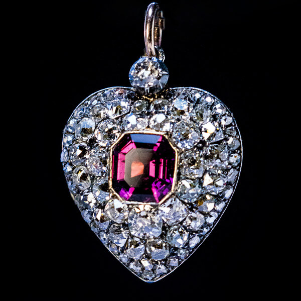 Antique 19th Century Garnet Diamond Heart Locket Pendant - Antique ...