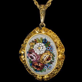 antique Italian micro mosaic gold necklace