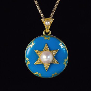 antique Victorian blue enamel pendant locket