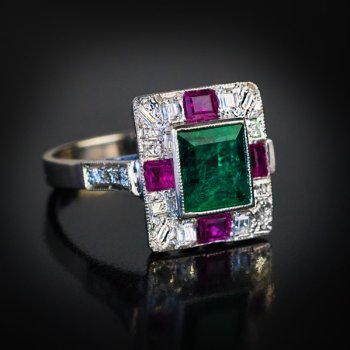Art Deco emerald ruby diamond ring